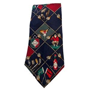 Vtg Tabasco Men’s Tie 3.75” Navy Argyle Hot Sauce Golfer Club Balls Fore Fairway